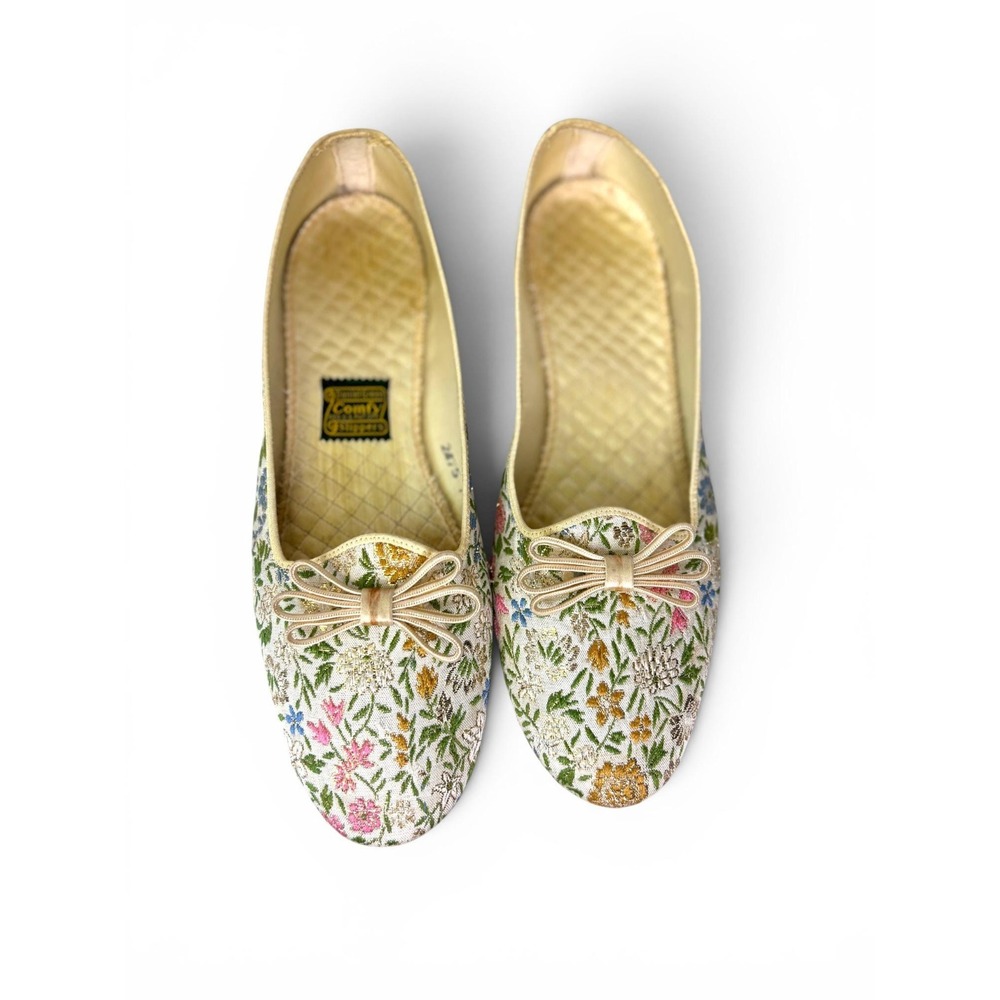 60s Daniel Green "Garden Party" Metallic Floral Brocade Slippers 7/7.5